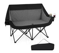 CostwayChaise de Camping Chauffante Chaise d?Extérieur 2 Places avec 4 Zones de Chauffe & 3 Niveaux de Température Poches & Sac de Transport Noir