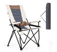 CostwayChaise de Camping Pliante avec Dossier Haut Coussin Lombaire Charge 150KG Fauteuil de Camping pour Plage Pêche Pique-Nique Marron+Beige