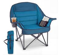 CostwayChaise de Camping Pliante Chaise avec Assise Rembourrée Porte-gobelet Poches en Maille Sac de Transport Charge 225 kg 72 x 104 x 93 cm Bleu