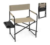 CostwayChaise de Camping Pliante Chaise de Réalisateur avec Table d'Appoint Accoudoirs Rembourrés Cadre en Métal Charge 158 kg Brun