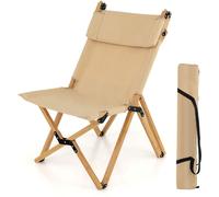 CostwayChaise de Camping Pliante en Bambou Charge 150KG avec Dossier Ajustable 48/60CM en Toile Légère Sac de Transpor Naturel