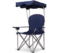 CostwayChaise de Camping Pliante Rembourrée Auvent Pliable Capacité 120 KG en PVC et Cadre en Acier 96,5x67,5x130cm Bleu