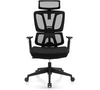 CostwayChaise de Direction Chaise de Bureau Ergonomique et Réglable en Hauteur Dossier en Maille Respirante Support Lombaire Appui-tête et Accoudoirs Noir
