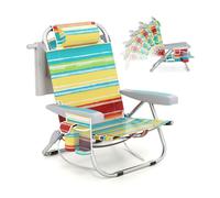 CostwayChaise de Plage avec Dossier Réglable Chaise Longue Pliable 5 Positions avec Porte-Gobelet Poches de Rangement Sangles d'Épaule Coloré
