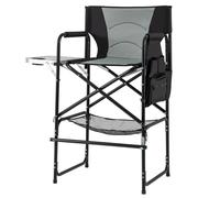 CostwayChaise de Réalisateur Haute de 116,5 cm Chaise de Maquilleuse Pliante avec Table d'Appoint Pliable et Repose-Pied Noir + Gris