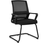 CostwayChaise d'Invité de Bureau de Direction Support Lombaire Base En U Chaise Ergonomique en Maille à Dossier Moyen Siège Rembourré Noir