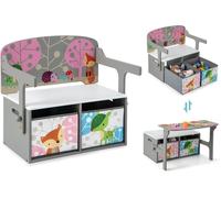 CostwayChaise Enfants Convertible à Ensemble Table et Banc avec Fonction de Rangement 2 Bacs en Tissu Amovibles Gris