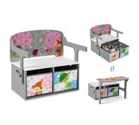 CostwayChaise Enfants Convertible à Ensemble Table et Banc avec Fonction de Rangement 2 Bacs en Tissu Amovibles Gris