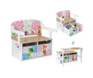 CostwayChaise Enfants Convertible à Ensemble Table et Banc avec Fonction de Rangement 2 Bacs en Tissu Amovibles Blanc