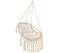 CostwayChaise Fauteuil Suspendue Hamac en Coton Polyester Charge 150KG 2 Coussins Corde Chaîne de Suspension Beige
