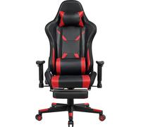 CostwayChaise Gaming Fauteuil de Bureau Hauteur Ajustable et Dossier Inclinable Repose Pieds Inclus Rouge