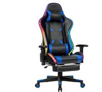 CostwayChaise Gaming Fauteuil de Bureau Hauteur Ajustable et Dossier Inclinable Repose Pieds Inclus Bleu