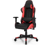 CostwayChaise Gaming Réglable à Dossier Inclinable de 90°-160° avec Appui-tête Renfort Lombaire et Accoudoirs Rembourrés Rouge