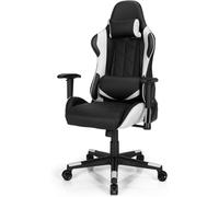 CostwayChaise Gaming Réglable à Dossier Inclinable de 90°-160° avec Appui-tête Renfort Lombaire et Accoudoirs Rembourrés Blanc