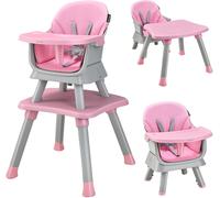 CostwayChaise Haute Bébé Evolutive 6 en 1 avec Plateau Blocs de Construction Amovible Harnais à 5 Points Charge 25kg 6-36 Mois Rose