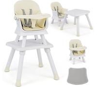 CostwayChaise Haute Bébé Evolutive 6 en 1 avec Plateau Blocs de Construction Amovible Harnais à 5 Points Charge 25kg 6-36 Mois Blanc et Jaune