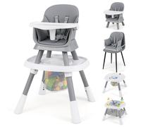CostwayChaise Haute Convertible 16 en 1 pour Bébé Ensemble Table et Chaise avec Plateau Amovible et Harnais à 5 Points Siège Rehausseur Gris
