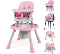 CostwayChaise Haute Convertible 16 en 1 pour Bébé Ensemble Table et Chaise avec Plateau Amovible et Harnais à 5 Points Siège Rehausseur Rose