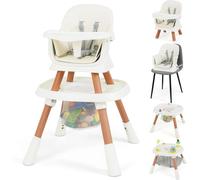 CostwayChaise Haute Convertible 16 en 1 pour Bébé Ensemble Table et Chaise avec Plateau Amovible et Harnais à 5 Points Siège Rehausseur Blanc