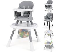 CostwayChaise Haute Convertible 16 en 1 pour Bébé Ensemble Table et Chaise avec Plateau Amovible et Harnais à 5 Points Siège Rehausseur Gris