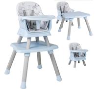 CostwayChaise Haute pour Bébé 6 en 1 Chaise d'Alimentation Convertible pour Bébé Tabouret pour Enfants avec Harnais à 5 Points Plateau et Bleu