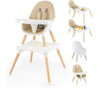 CostwayChaise Haute pour Bébé et Enfant Ensemble Table Convertible 6 en 1 avec Table en Blocs Harnais de Sécurité Plateau Amovible Chaise Beige