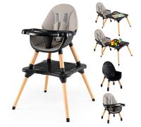 CostwayChaise Haute pour Bébé et Enfant Ensemble Table Convertible 6 en 1 avec Table en Blocs Harnais de Sécurité Plateau Amovible Chaise Noir