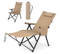 CostwayChaise Longue Chaise de Camping Pliante avec Repose-Pieds Amovible Dossier Réglable en 4 Positions Appuie-Tête Rembourré Charge 150 kg Kaki
