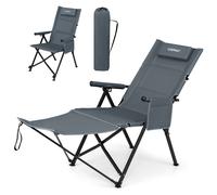 CostwayChaise Longue Chaise de Camping Pliante avec Repose-Pieds Amovible Dossier Réglable en 4 Positions Appuie-Tête Rembourré Charge 150 kg Gris
