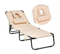 CostwayChaise Longue de Bronzage Pliante Face vers Le Bas Chaise Longue de Plage avec Trou pour Le Visage Transat pour Bain de Soleil Beige