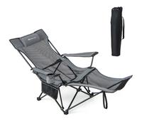 CostwayChaise Longue de Camping Chaise Longue de Loisirs 2 en 1 Repose-pieds Amovible Dossier Réglable Sac de Rangement Porte-gobelet Appui-tête Gris