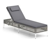 CostwayChaise Longue de Jardin Chaise Longue Inclinable en Osier PE avec Dossier Réglable sur 6 Niveaux Coussin et Appuie-tête Amovibles Gris