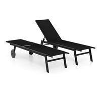 CostwayChaise Longue de Patio avec Roulettes Fauteuil Longue Extérieur avec Dossier Réglable en 6 Positions Transat Extérieur Noir