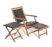 CostwayChaise Longue en Rotin avec Repose-pied Rétractable Table d'Appoint Pliable et Accoudoirs pour Jardin