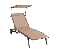 CostwayChaise Longue Fauteuil Inclinable D?Extérieur Avec Roues Auvent Réglable Et Porte-Gobelet Dossier À 6 Niveaux Chaise Longue Inclinable