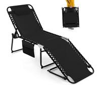 CostwayChaise Longue Pliante avec Appuie-tête Amovible Dossier Réglable à 4 Positions Acier Antirouille pour Camping Terrasse