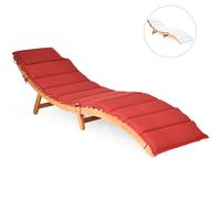 CostwayChaise Longue Pliante d'Extérieur en Bois d'Acacia Coussin Rembourré Double Face Rouge/Blanc Chaise Longue Légère avec Appui-tête Pliable