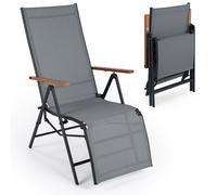 CostwayChaise Longue Pliante Fauteuil de Jardin Inclinable avec Dossier Réglable en 6 Positions Tissu Respirant Charge 150kg Gris