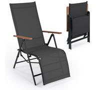 CostwayChaise Longue Pliante Fauteuil de Jardin Inclinable avec Dossier Réglable en 6 Positions Tissu Respirant Cadre en Métal Charge 150kg Noir