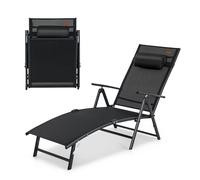 CostwayChaise Longue Pliante Transat Inclinable Portable avec Dossier Réglable sur 7 Positions Bain de Soleil avec Accoudoir Repose-Tête Noir