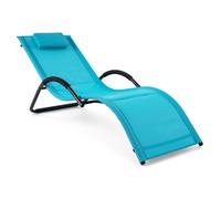 CostwayChaise Longue Transat Jardin Bain de Soleil Ergonomique à Bascule avec Appuie-tête Accoudoirs Structure Métallique 168 x 63 x 67 CM Bleu
