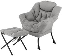 CostwayChaise Paresseuse avec Ottoman Fauteuil de Loisirs Rembourré Sherpa Moderne avec Repose-pied Pliable Coussin de Tête Gris