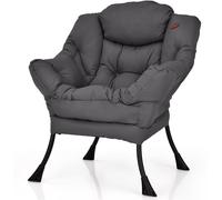 CostwayChaise Paresseuse Moderne en Tissu Polyester Chaise de Salon Contemporaine avec Cadre Métallique Fauteuil Simple Rembourré Gris