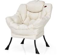 CostwayChaise Paresseuse Moderne en Tissu Polyester Chaise de Salon Contemporaine avec Cadre Métallique Fauteuil Simple Rembourré Beige