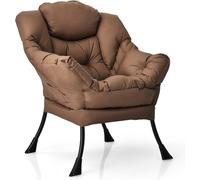 CostwayChaise Paresseuse Moderne en Tissu Polyester Chaise de Salon Contemporaine avec Cadre Métallique Fauteuil Simple Rembourré Café