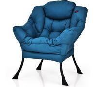 CostwayChaise Paresseuse Moderne en Tissu Polyester Chaise de Salon Contemporaine avec Cadre Métallique Fauteuil Simple Rembourré Bleu