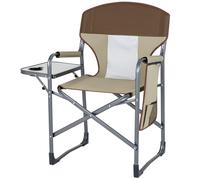 CostwayChaise Pliante Camping avec Table Latérale et Sac de Rangement Chaise de Peche Charge 180 kg Fauteuil Extérieur avec Dossier Maille Brun
