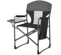 CostwayChaise Pliante Camping avec Table Latérale et Sac de Rangement Chaise de Peche Charge 180 kg Fauteuil Extérieur avec Dossier Maille Noir