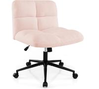 CostwayChaise Schneidersitz avec Roulettes Fauteuil Pivotant Sans Accoudoirs Chaise de Bureau avec Assise Large Rose