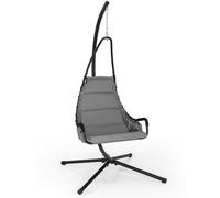 CostwayChaise Suspendue avec Support Chaise Hamac avec Siège Rembourré Extra Large Cadre Métallique Chaise Intérieure Extérieure Gris